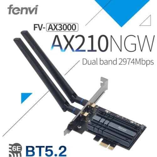 3000Mbps PCI-e Wireless Adapter Intel AX210 wifi 6E Wlan Card Bluetooth 5.2 Dual Band 2.4GHz/5GHz MU-MIMO AX200NGW 802.11ax