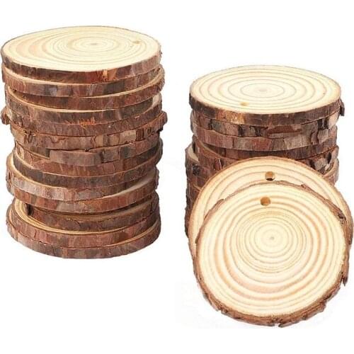 Wood Slices 30Pcs 6-7cm Unfinished Wooden Ornaments for Crafts Rustic Wedding Decorations Wood Rounds with Jute Twine