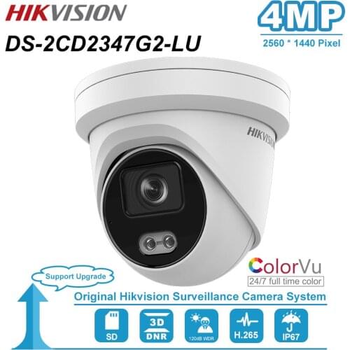 DS-2CD2347G2-LU Hikvision Original 4 MP ColorVu Fixed Turret Network Camera Built-in Microphone POE IP Camera IP67 H.265