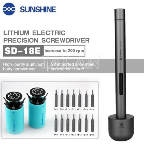 Sunshine SD-18E electric screwdriver with ntelligent lithium battery and 3pcs LED light 14pcs S2 alloy steel material bits tip