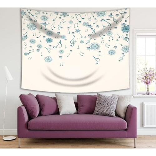 Tapestry Christmas Musical Theme Artwork with Music Notes and Snowflakes White and Blue Print