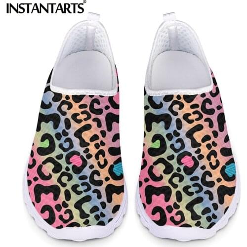 INSTANTARTS Gradient Color Leopard Printed Femme Mesh Sneakers Casual Slip-on Flat Shoes Summer Breathable Light Loafers 2021