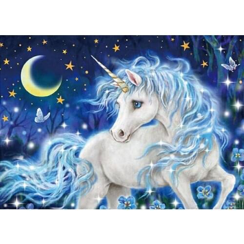 5D DIY Full Round Drill Diamond Painting Unicorn Horse Looking Back Resin Mosaic Wall Art Picture Kit Fantasy Animal Home Decor