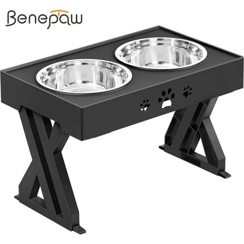 Benepaw Adjustable 3-height Elevated Dog Bowls Stainless Steel Pet Feeder Non-Slip No-Spill Dish For Small Medium Large Dogs