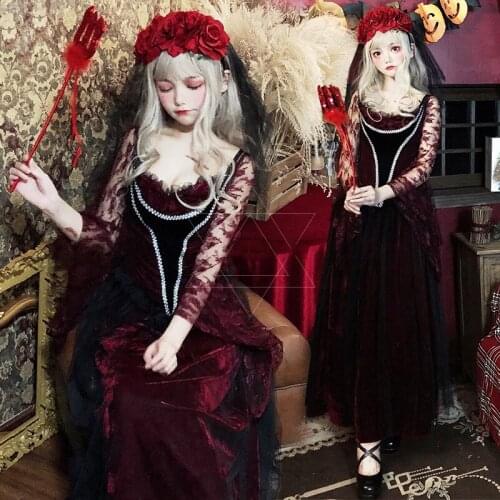 Halloween Costume Gothic Style Vampire Queen Wedding Dress Ghost Bride Masquerade Cosplay Costume