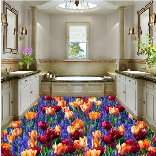 Custom beautiful flowers lavender living room 3D floor tiles waterproof anti - skid self - adhesive decorative 3d floor stickers