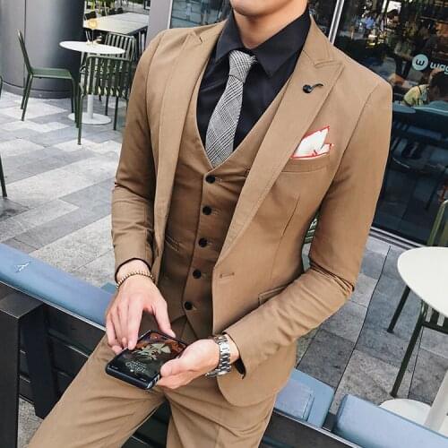 Handsome Groomsmen Peak Lapel Groom Tuxedos Mens Wedding Dress Man Jacket Blazer Prom Dinner (Jacket+Pants+Tie+Vest) A258