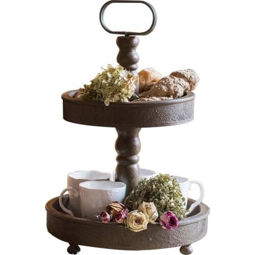 Beautiful handmade farmhouse decor vintage solid wood 2 tier antique round tray