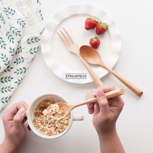50pcs Natural Wooden Spoon & Fork Dinner Kit Rice Soups Utensil Cereal Handmade Home Tableware Dinnerware For Kicthen