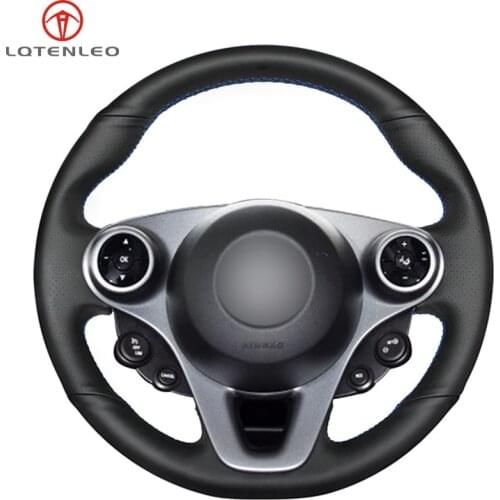 LQTENLEO Black Genuine Leather Hand-stitched Car Steering Wheel Cover For Mercedes Benz Smart New Fortwo Forfour 2015-2017