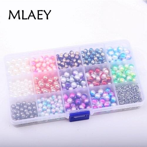 MLAEY 1 Set/Lot Pearl Beads Rivet Round Beads Combination Suit DIY Pearls Craft Metal Plating Seedbeads Sewing Supplies 19609