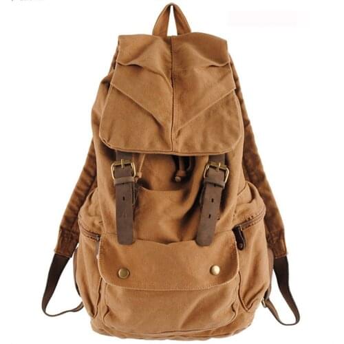 Fashion Vintage Leather military Canvas backpack Mens backpack school bag drawstring backpack women 2021 bagpack male rucksack