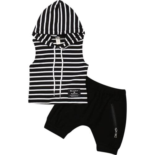Imcute Toddler Baby Boy Clothes Sleeveless Hooded Stripe Top shirt Shorts Baby Summer Outfit