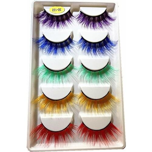 2021 Newest 5 Colors Rainbow Eyelashes Princess Cilia Real Mink Fluffy Colored False Lashes for Halloween Party Cosplay