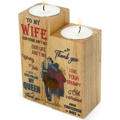 New Heart-shaped Candle Holder with 2 x Candle Wooden Candle Container Set with Printing Gift for Friends Lovers Family