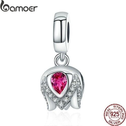 BAMOER Authentic 925 Sterling Silver Exquisite Tulip Flower Crystal Charms Fit Original Charm Bracelet Bangle Jewelry SCC1027