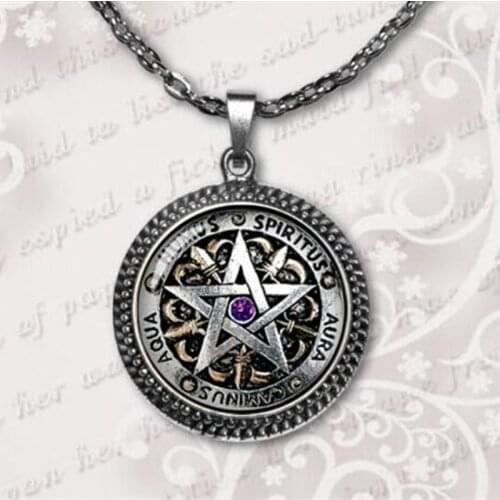 Wiccan Necklace black magick Pagan Pentagram Jewelry Glass Dome Pendant Necklace wholesale 2017 A-010 HZ1