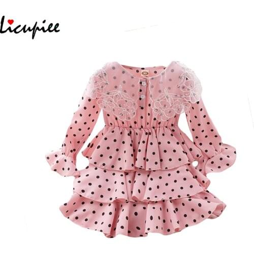 Girls Dress, Round Neck Long Sleeve Ruffle Dress One-piece Suit for Vacation Birthday Party Photography 2-7 Years