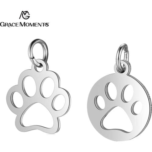 30pcs/Lot 316L Stainless Steel Charms Steel Color Cut Out Dog Paw Animal Charms Pendants for Jewelry Making DIY Accessories