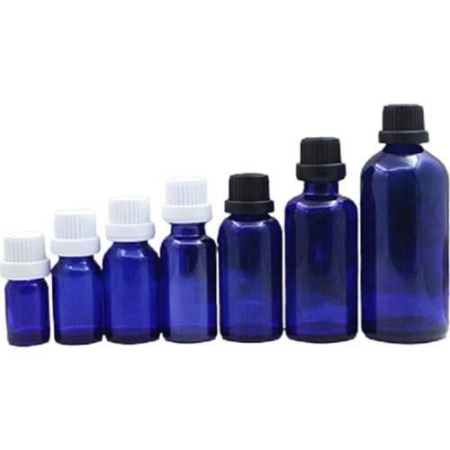 5ml 10ml 20ml 30ml 50ml Empty Cosmetic Refillable Container Plastic Black White Anti-theft Cap Blue Glass Essential Oil Bottle