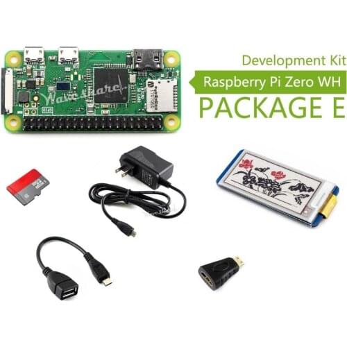 Raspberry Pi Zero WH built-in WiFi Development Kit Type E including 2.13inch e-Paper hat e-ink display Micro SD Card etc