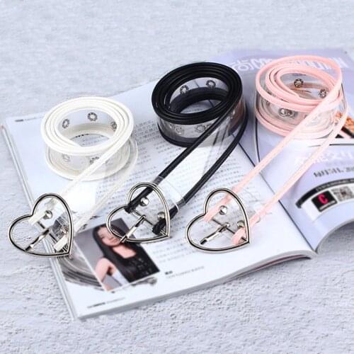 New Design Women Transparent Belt Heart Round Square Metal Pin Buckle Waist Dress Jeans White Fashion Waistband Straps Z40