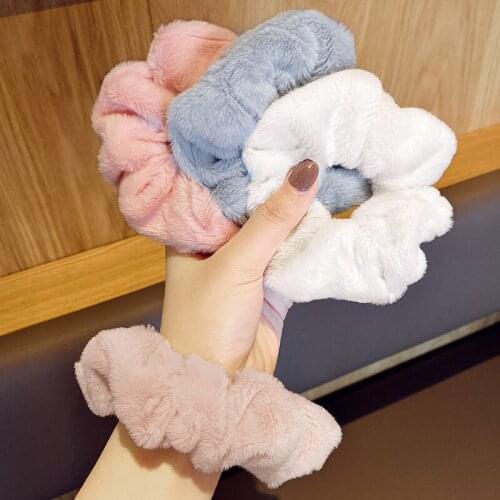 2021 Winter Warm Soft Cute Plush Scrunchie Women Girls Elastic Hair Rubber Bands Accessories Tie Hair Ring Rope Holder Headdress