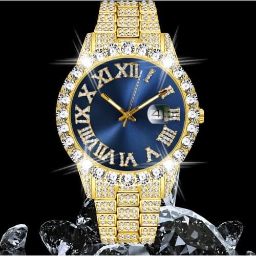 Role AAA CZ Hip Hop Mens Watches Fully Bling Diamond Quartz Watch for Men Top Luxury Steel Clock Waterproof Relogio Masculino