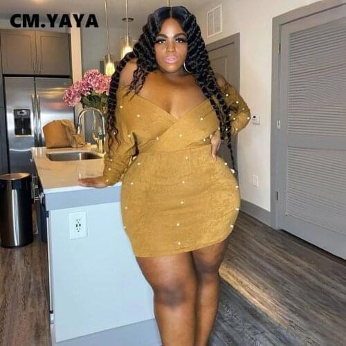 CM.YAYA Spring Temperamental Slimming Large Size Long Sleeve Mini Dress For Women Solid Party Nightclub Slim Waist Sexy Dress