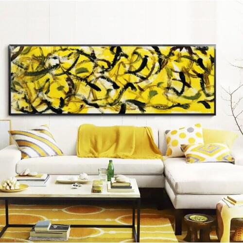 Modern Abstract Art Black and Yellow Oil Painting on Canvas Posters and Prints Wall Art Pictures for Living Room Cuadros Decor