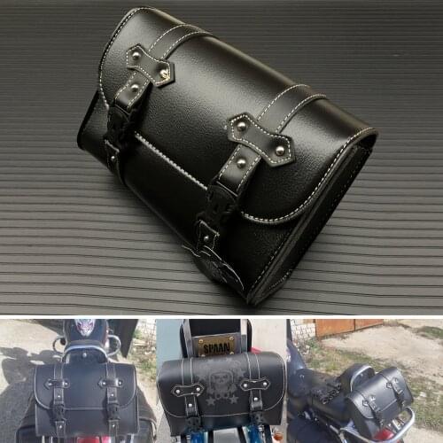 Universal Motorcycle Saddlebags Leather Side Storage Tool Pouch Front Luggage Bag For Harley Davidson
