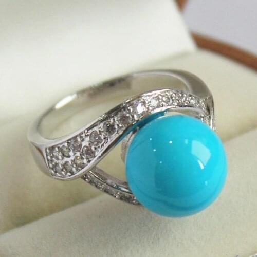 High quality ladys silver plated with crystal decorated &12mm blue shell pearl ring(#7 8 9 10)