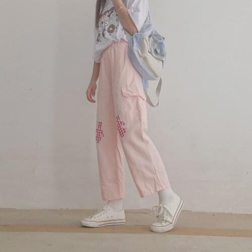 Japanese Soft Girl Cute Cropped Pants Student Wide Leg Pants Loose Casual Wild Straight Pants Women Pink Trousers