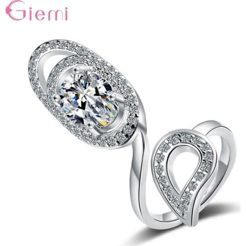 925 Sterling Silver Fashion Crystal Statement Rings For Women Girls Adjustable Size Valentines Day Gift Luxury Jewelry Wholesale