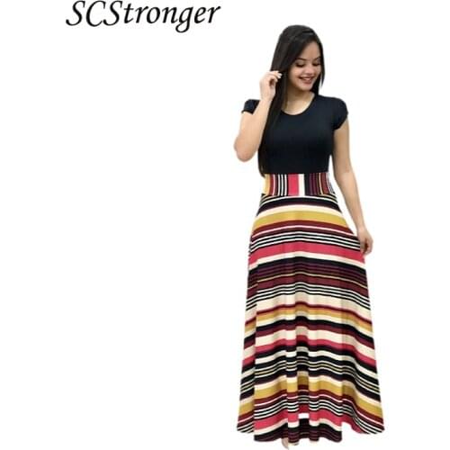 STRONGER Summer Womens Plus Size Multicolor Printed Dress Round Neck Fashion Temperament Commuting Vestidos De Mujer Verano