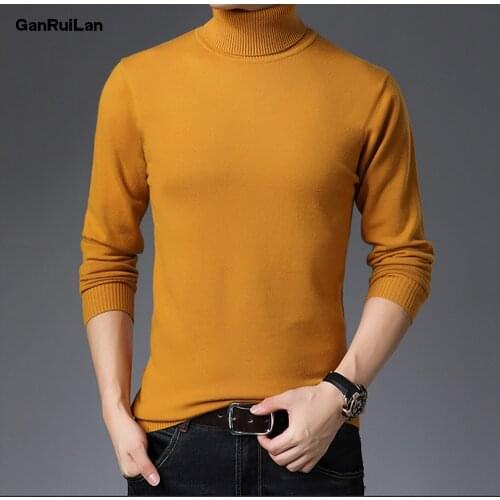 Winter Warm Turtleneck Sweater Men Fashion Solid Knitted Mens Sweaters 2020 New Casual Male Double Collar Slim Fit Pullover