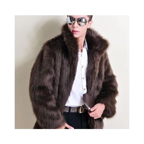 Winter thicken thermal fox fur leather jacket men casual straight mens single-breasted coats marten overcoat black white brown