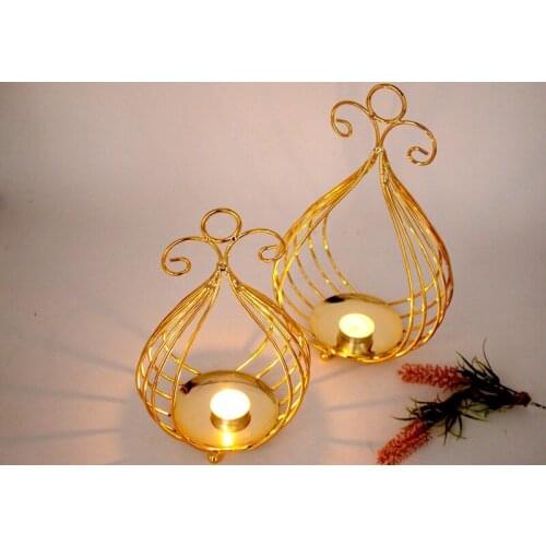 1PC Metal European Gold Votive Candle Holder Wedding Candlestick Hanging Lantern Home Wedding Decorative Candle Stick MK018