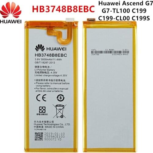 100% Orginal Huawei HB3748B8EBC 3000mAh Battery For Huawei Ascend G7 G7-TL100 C199 C199-CL00 C199S RIO-AL00,TL00 L01 L02