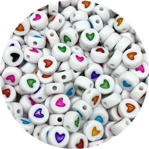 100Pcs Fashion Jewelry Love Heart Acrylic Flat Round Beads for Craft &Jewelry Making DIY