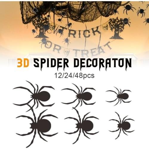 12/24/48PCS Halloween Wall Stickers 3D Spider Decoration for Halloween Home Indoor Window Decor Party Supplies Wall Stickers