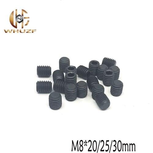 20PC M8*20/25/30mm DIN913 Black Carbon Steel Metric Thread Grub Screws Flat Point Hexagon Socket Set Screw Headless Bolt