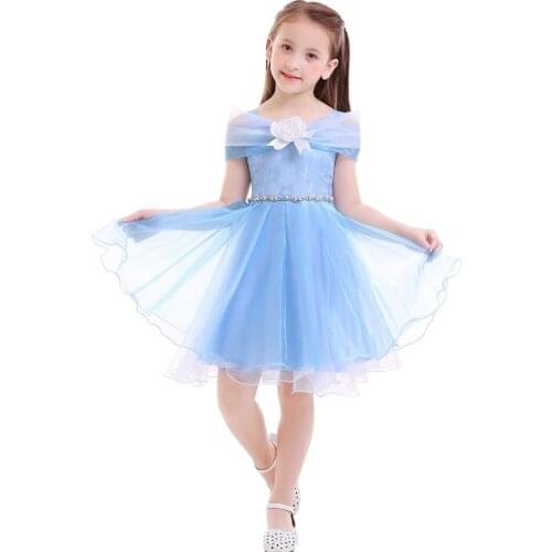 2019 Fashion Cute Children Dress Rhinestone Belt Waist Girls Party Dress Wedding Bridesmaid Dress for Kids Flower Girls Dress