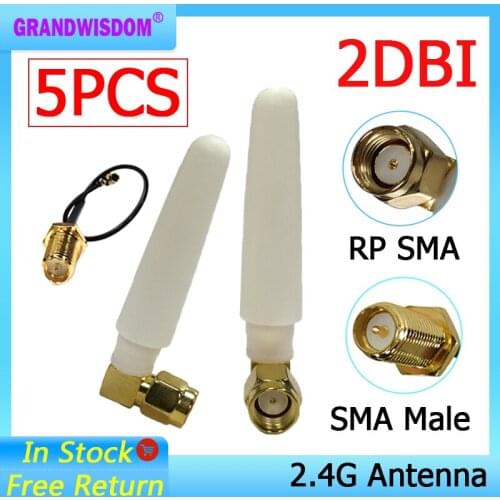 5pcs 2.4GHz WiFi Antenna 2dBi Aerial RP-SMA Male Connector 2.4 ghz antena wi-fi +21cm PCI U.FL IPX to SMA Male Pigtail Cable