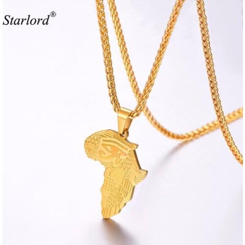 African Map Eye of Horus Pendant Necklace Gold/Stainless Steel Pharaoh Protection Amulet Necklace African Jewelry GP3430