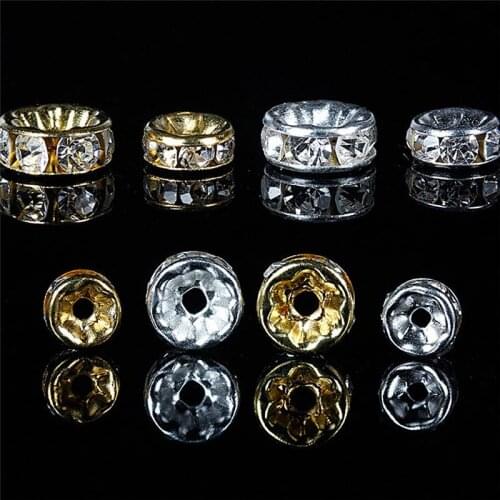Bracelet Making DIY Accessories With Rhinestone For Jewelry 6mm 8mm 100pcs Crystal Spacer Beads Rondelle Disc Stainless Steel