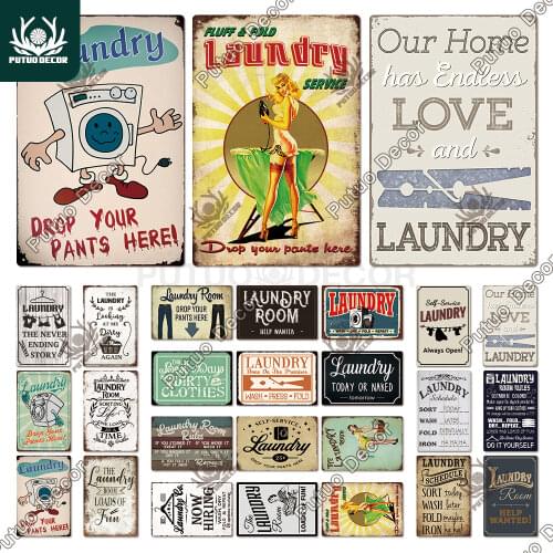 Putuo Decor Laundry Sign Vintage Funny Metal Plaque Tin Sign Pin Up Girl Wall Decor Home Laundry Room Washroom Wall Decoration