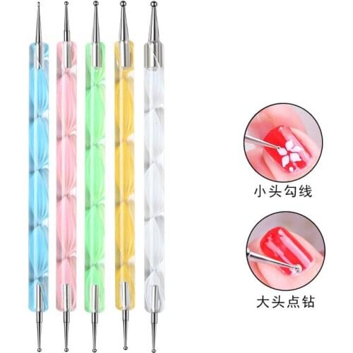 Nail Art Double-head Screw Point Drill Pen Crystal Rod Point Flower Pen 5 Pack Nail Pen Set Nail Art Point Drill Tool