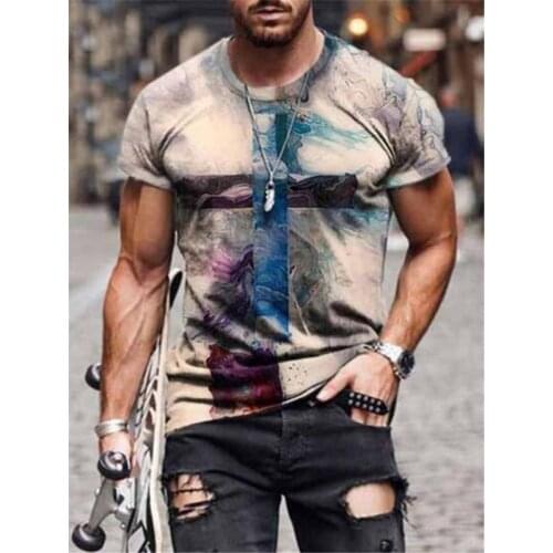 Mens Cross Printed T-Shirts O Neck Pullover Short Sleeve Fit Male For Casual Loose Plus Size Slim Tops Tee Shirt Streetwear