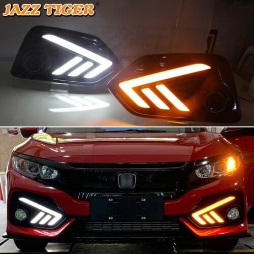 Daytime running lights For Honda Civic Hatchback 2016 - 2020 Drl for cars Sequential turn signal auto Led fog lights headlights